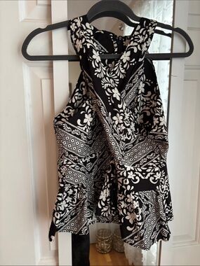 LOFT Black and White Floral Halter Peplum Top